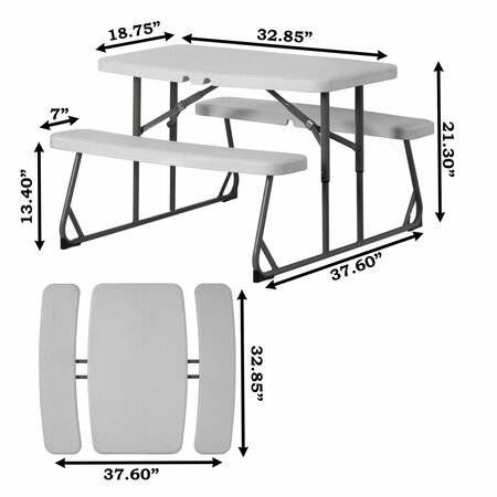 Gardenised Foldable White Kids' Picnic Table Bench Outdoor Portable Children's Backyard Table, Patio Table QI004602WT